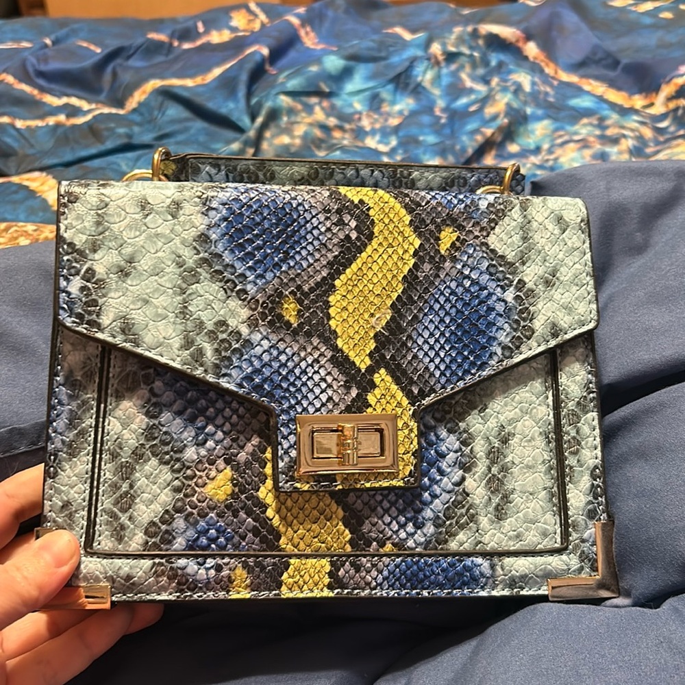 Multicolor Snakeskin Print Leather Satchel